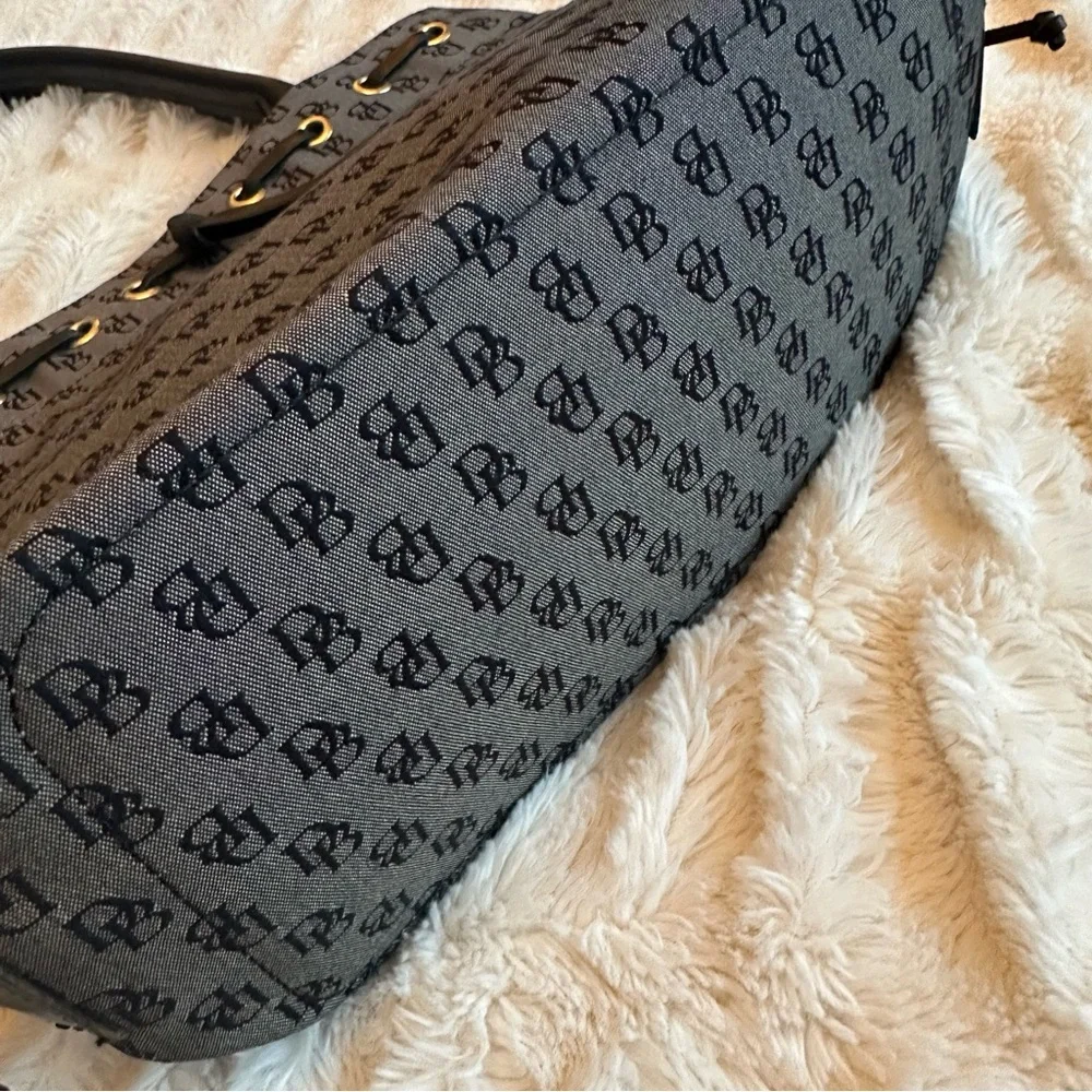Y2K Vintage Dooney & Bourke Grey Black Monogram Handbag Canvas Shoulder Bag Tote - Picture 8 of 14